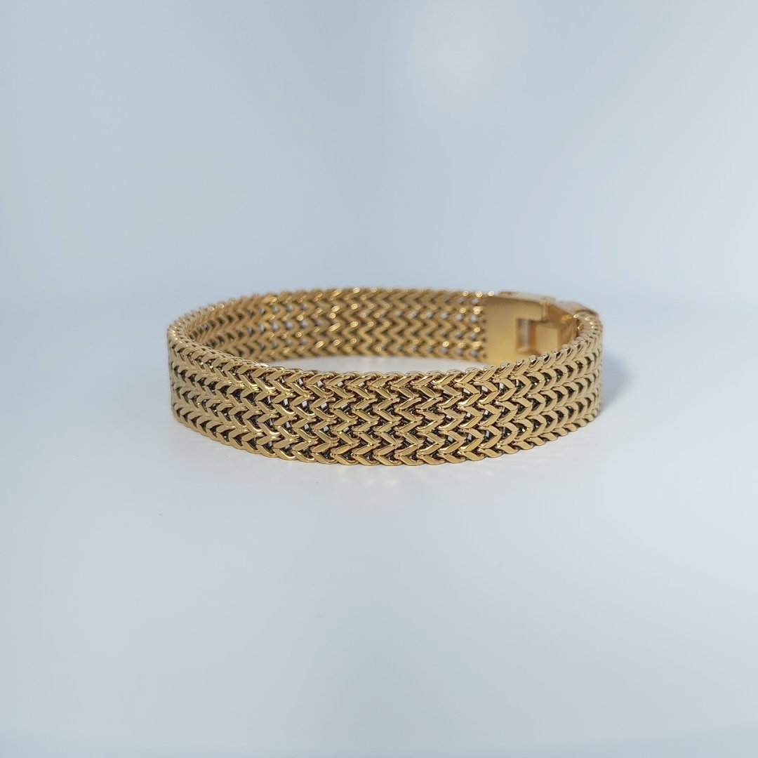 Bracelet, Unisex, Stainless Steel, 14K Yellow Gold Plated, 35.5g, Mesh Link Design.