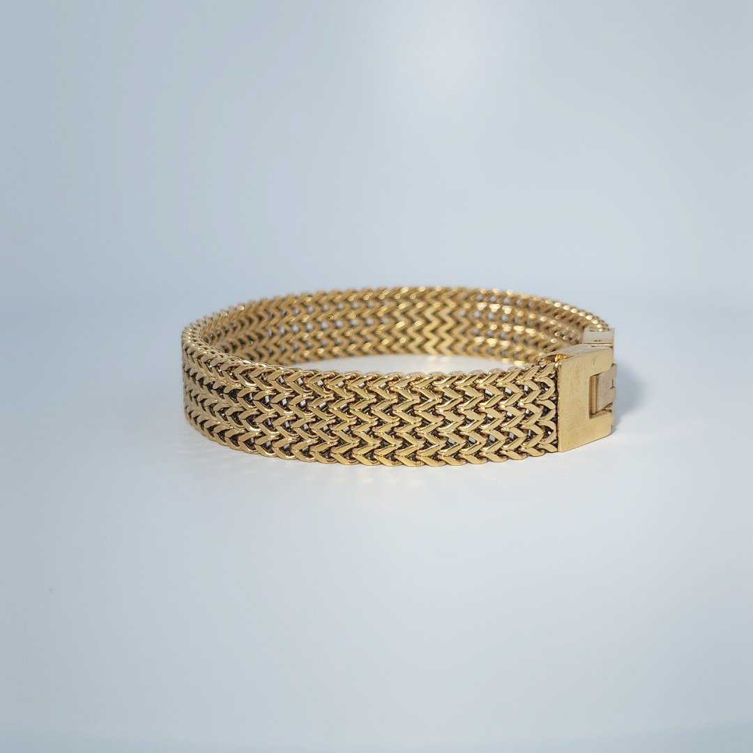 Bracelet, Unisex, Stainless Steel, 14K Yellow Gold Plated, 35.5g, Mesh Link Design.