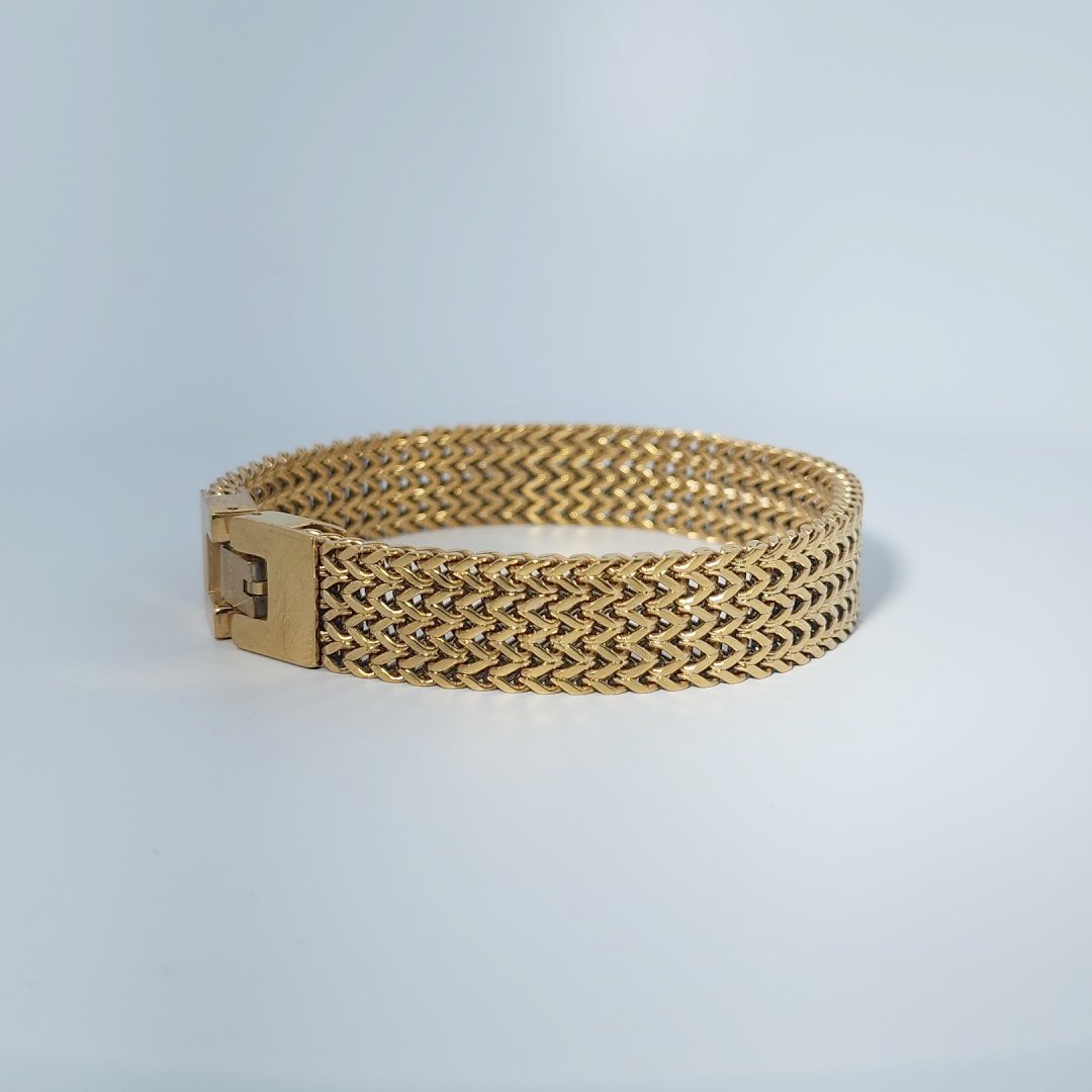 Bracelet, Unisex, Stainless Steel, 14K Yellow Gold Plated, 35.5g, Mesh Link Design.