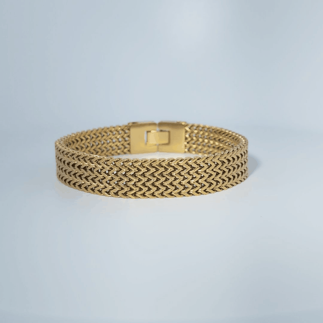 Bracelet, Unisex, Stainless Steel, 14K Yellow Gold Plated, 35.5g, Mesh Link Design.