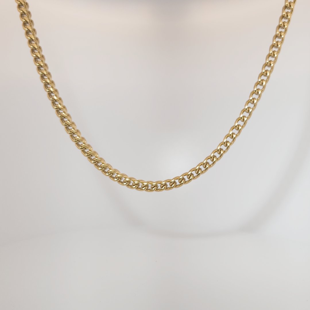14K Yellow Gold Plated Stainless Steel Chain Necklace, Men's.