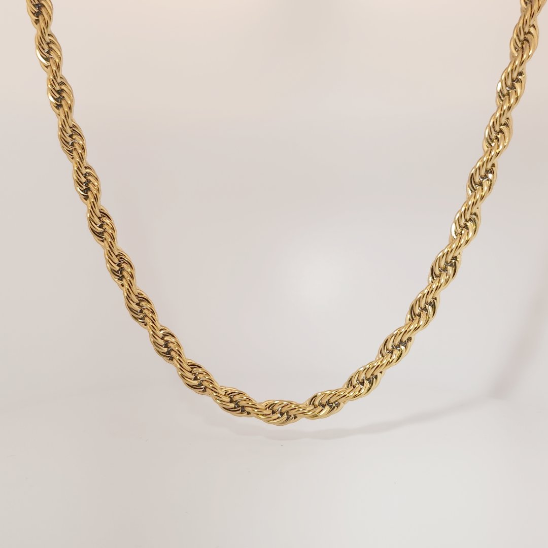 Stainless Steel Necklace, 14K Yellow Gold Plated, Male, Rope Chain Design.