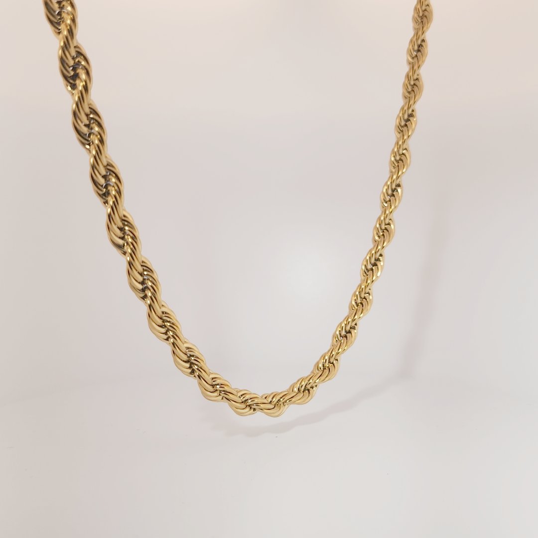 Stainless Steel Necklace, 14K Yellow Gold Plated, Male, Rope Chain Design.