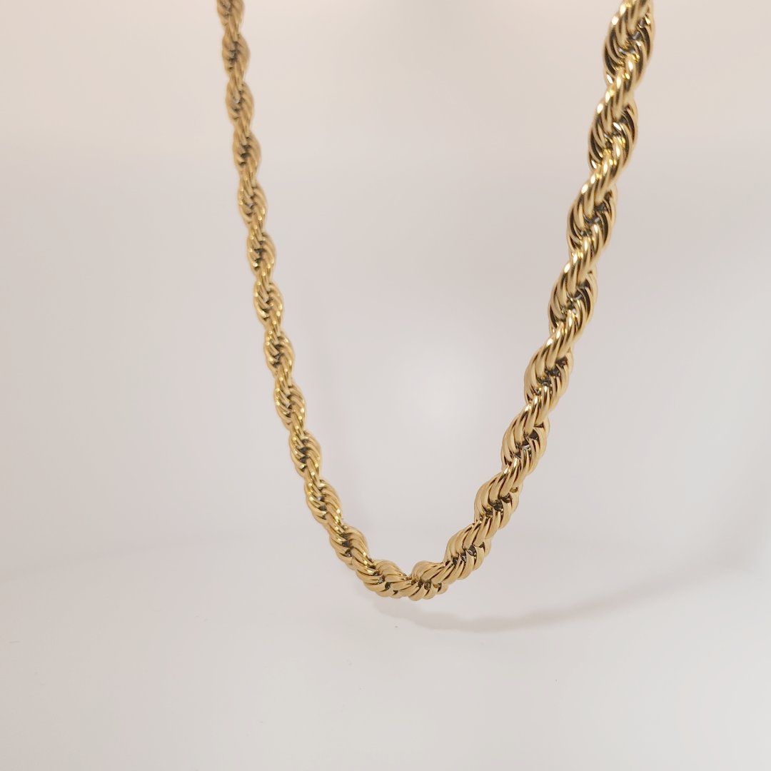 Stainless Steel Necklace, 14K Yellow Gold Plated, Male, Rope Chain Design.