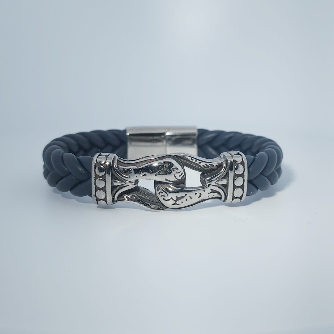 Men's Bracelet, Stainless Steel and Leather.