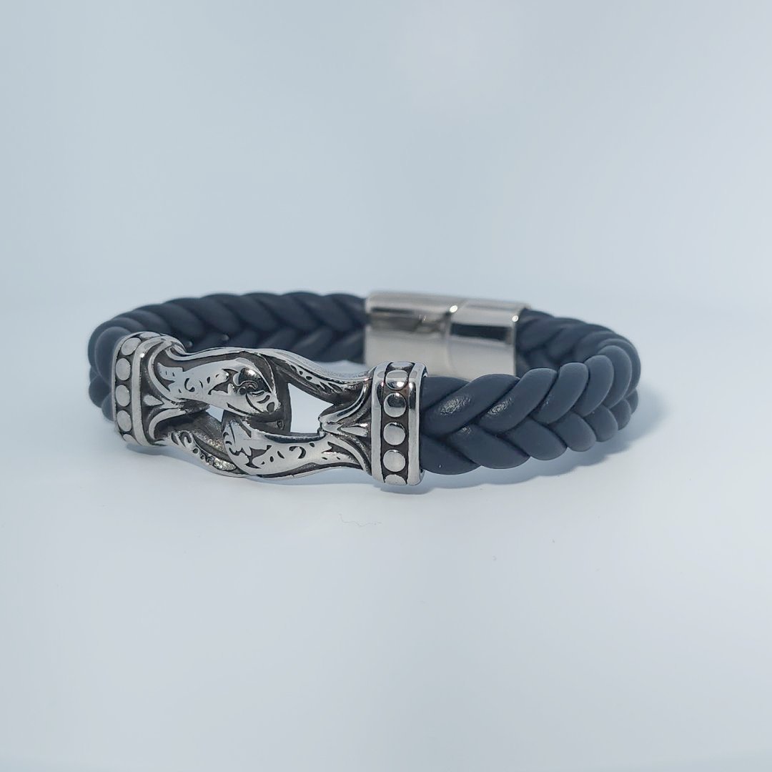 Men's Bracelet, Stainless Steel and Leather.