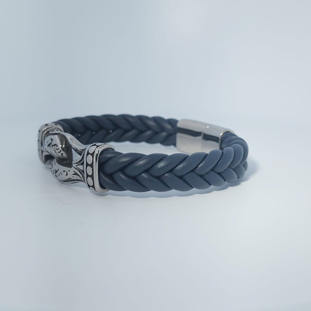 Men's Bracelet, Stainless Steel and Leather.