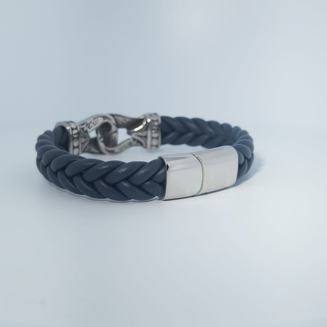 Men's Bracelet, Stainless Steel and Leather.