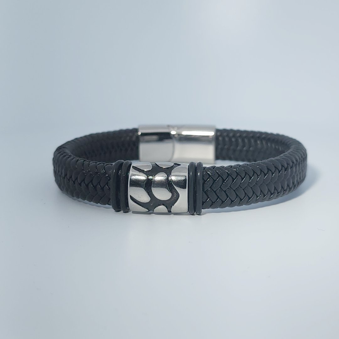 Male Stainless Steel and Leather Bracelet, Store Style: Bracelet.
