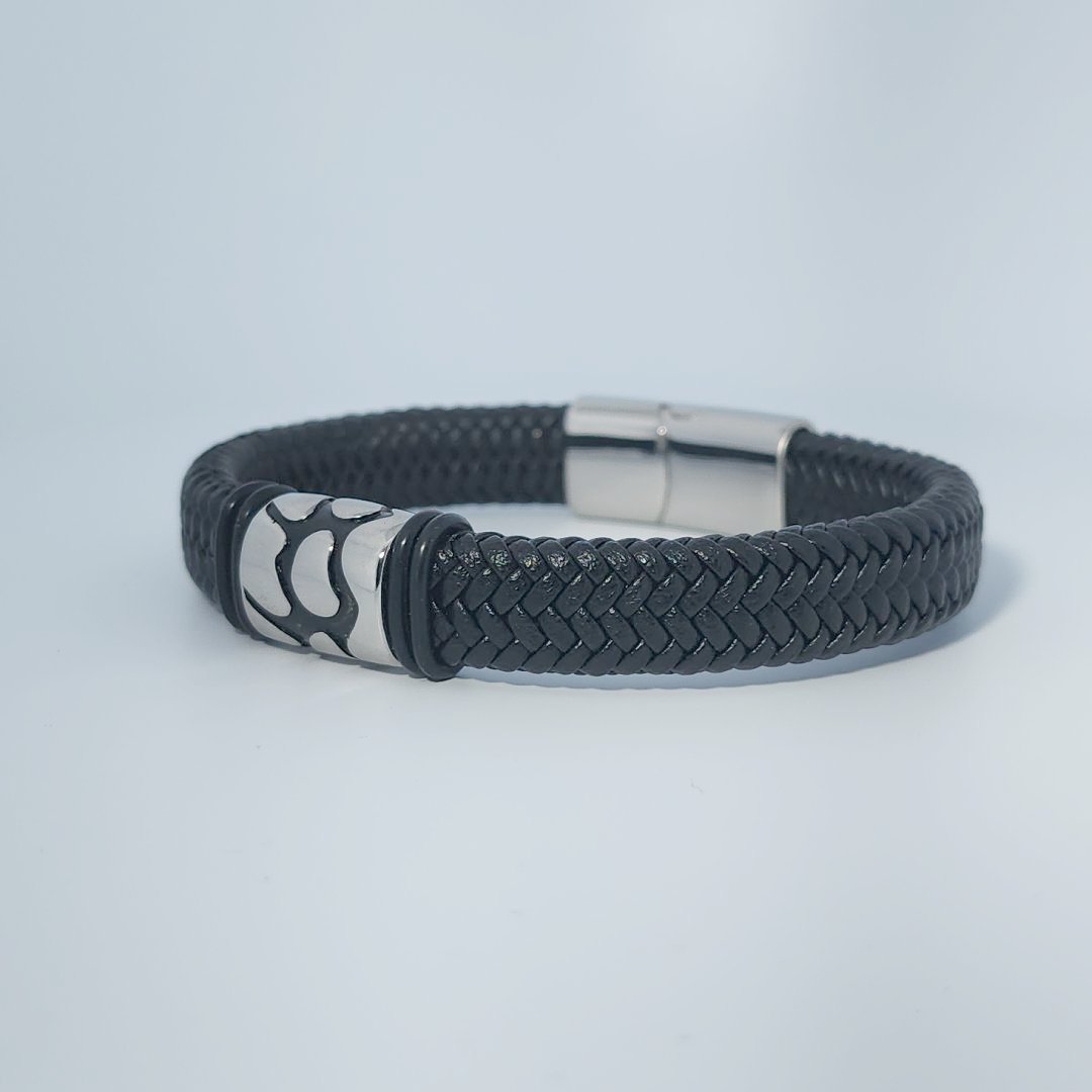 Male Stainless Steel and Leather Bracelet, Store Style: Bracelet.