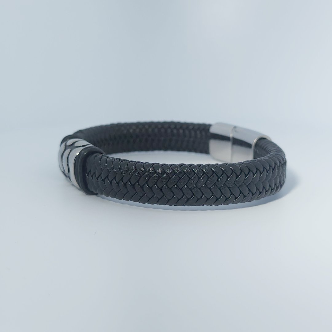 Male Stainless Steel and Leather Bracelet, Store Style: Bracelet.