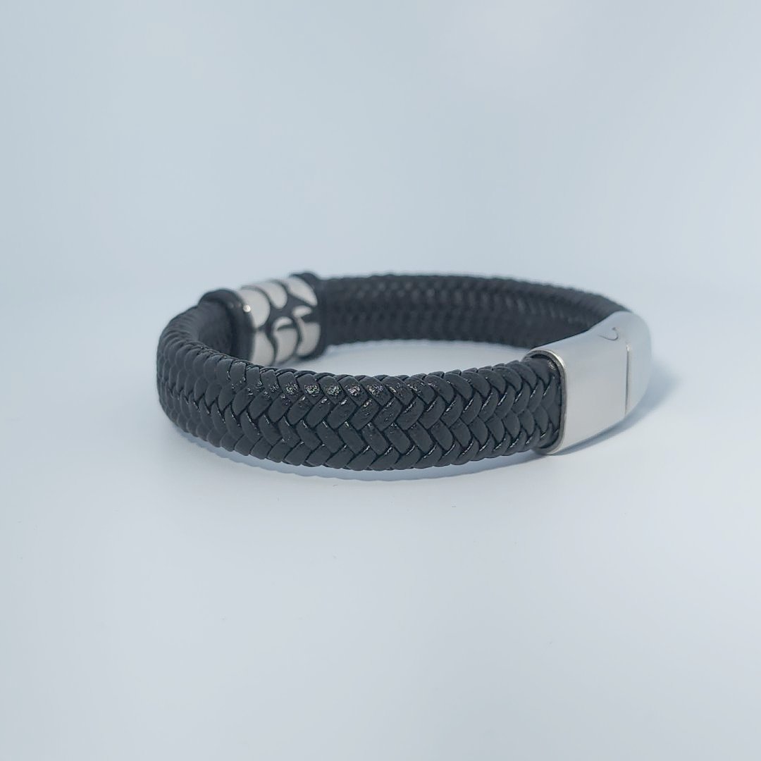 Male Stainless Steel and Leather Bracelet, Store Style: Bracelet.