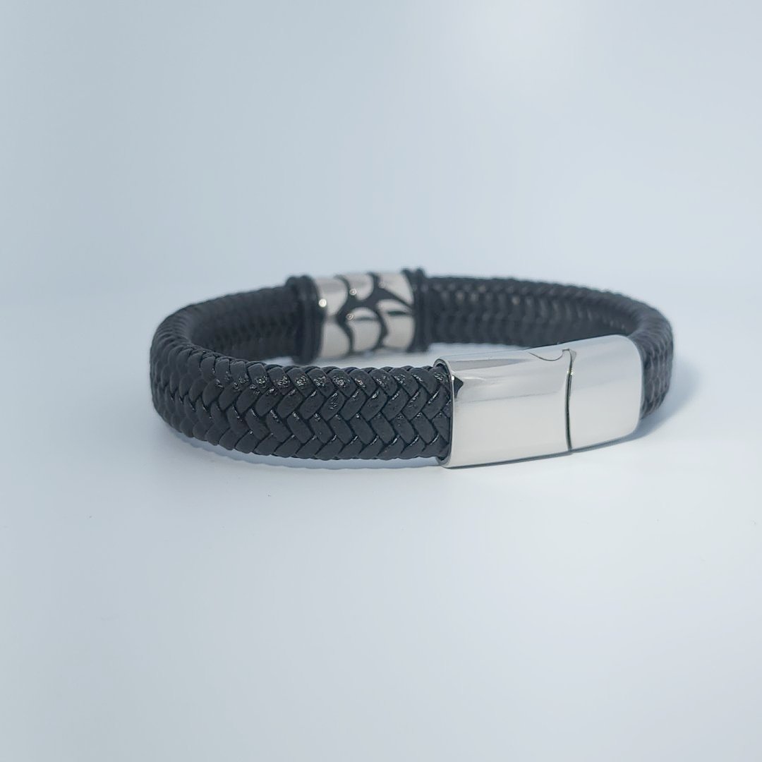 Male Stainless Steel and Leather Bracelet, Store Style: Bracelet.