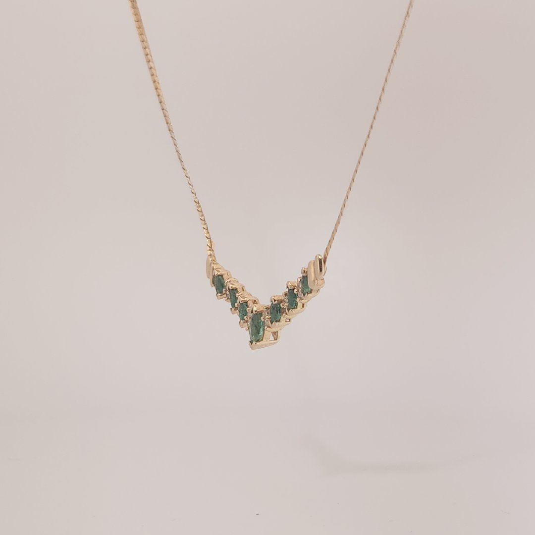 Marquise shape Natural Emeralds (0.55CT) with Natural Diamonds (0.06CT) Necklace, 14K Yellow Gold (6.20GW)