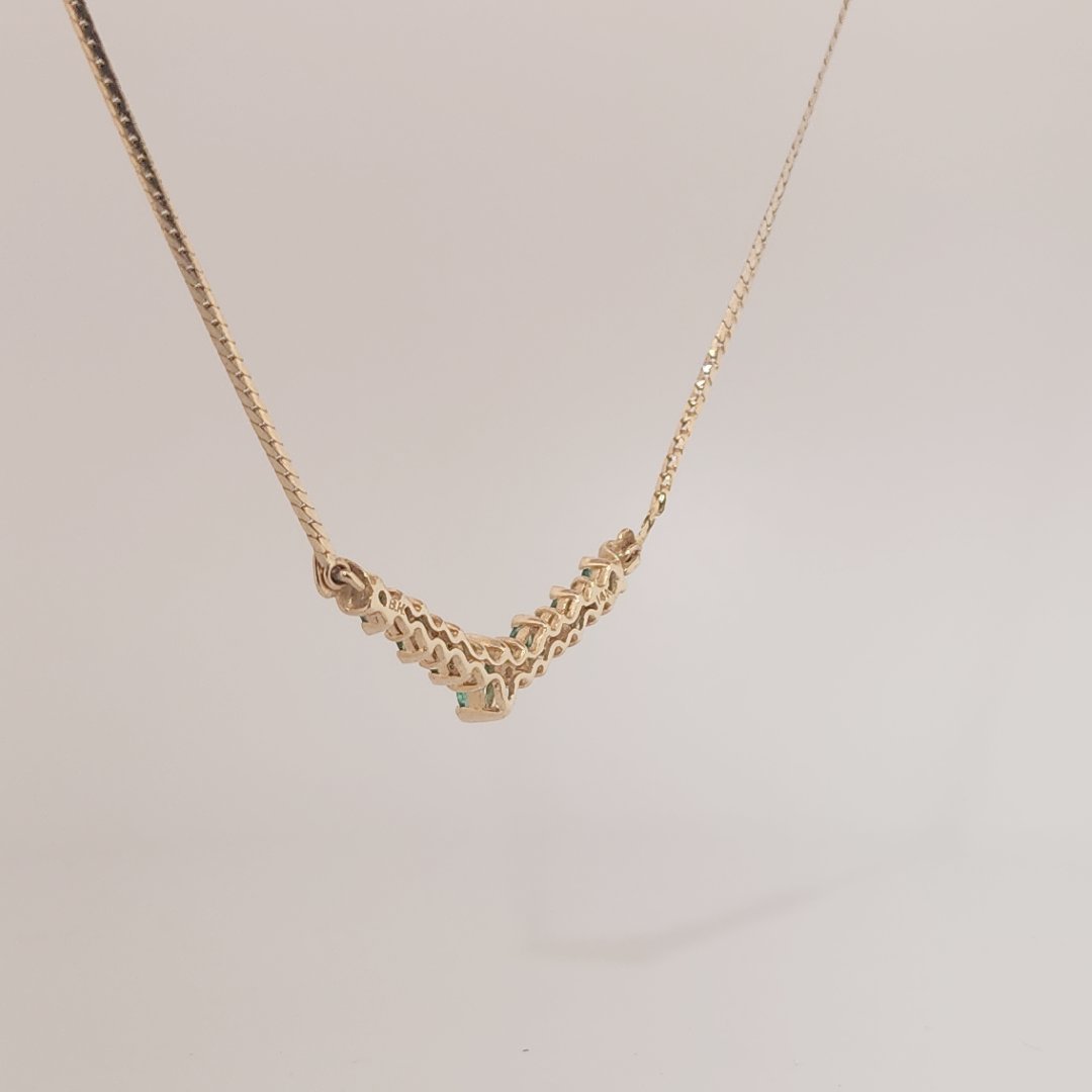 Marquise shape Natural Emeralds (0.55CT) with Natural Diamonds (0.06CT) Necklace, 14K Yellow Gold (6.20GW)