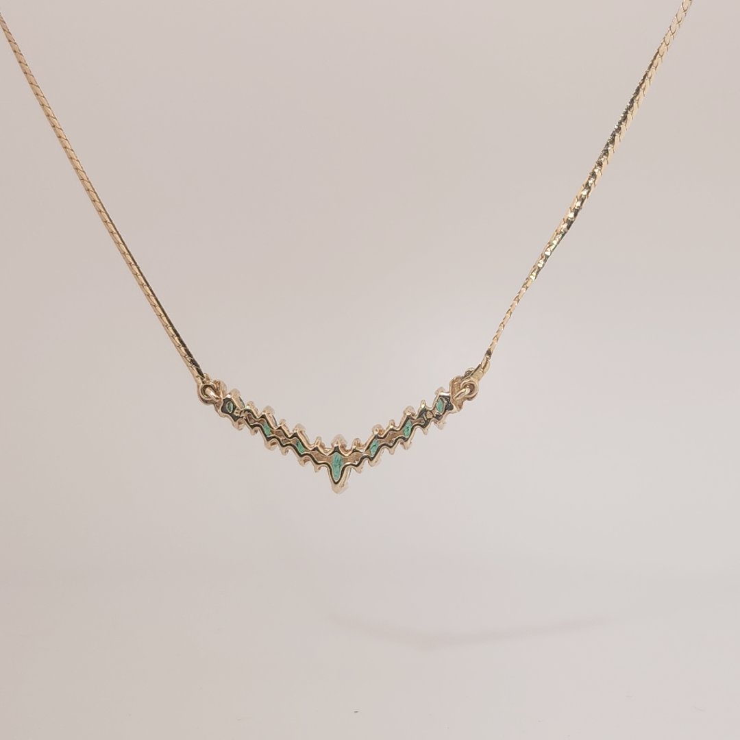 Marquise shape Natural Emeralds (0.55CT) with Natural Diamonds (0.06CT) Necklace, 14K Yellow Gold (6.20GW)