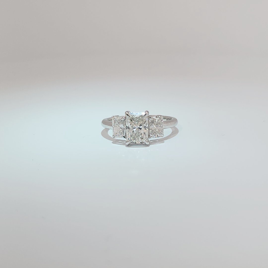 14K White Gold Engagement Ring, set with 3 Lab Grown Diamonds (2.52ct total), 2.98g, Size 7.