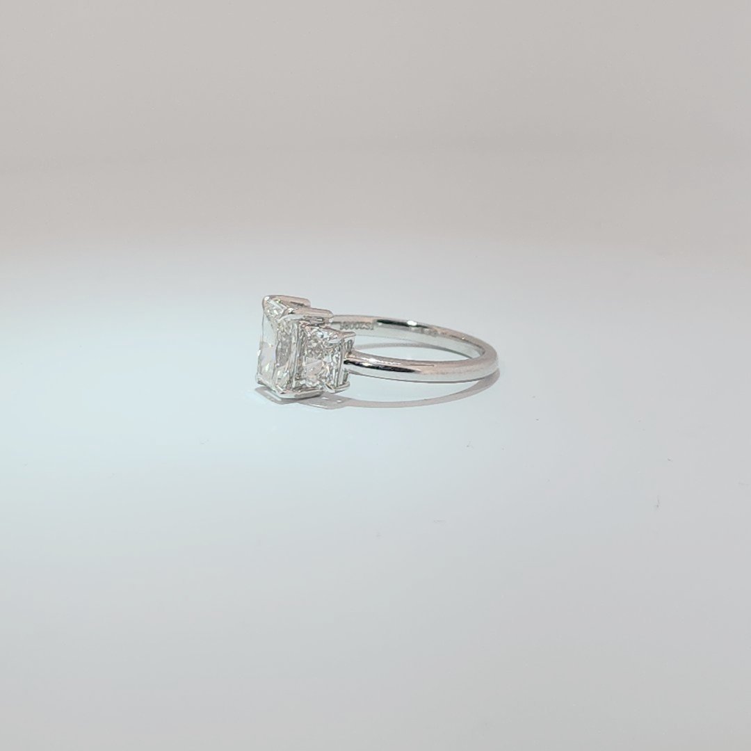 14K White Gold Engagement Ring, set with 3 Lab Grown Diamonds (2.52ct total), 2.98g, Size 7.