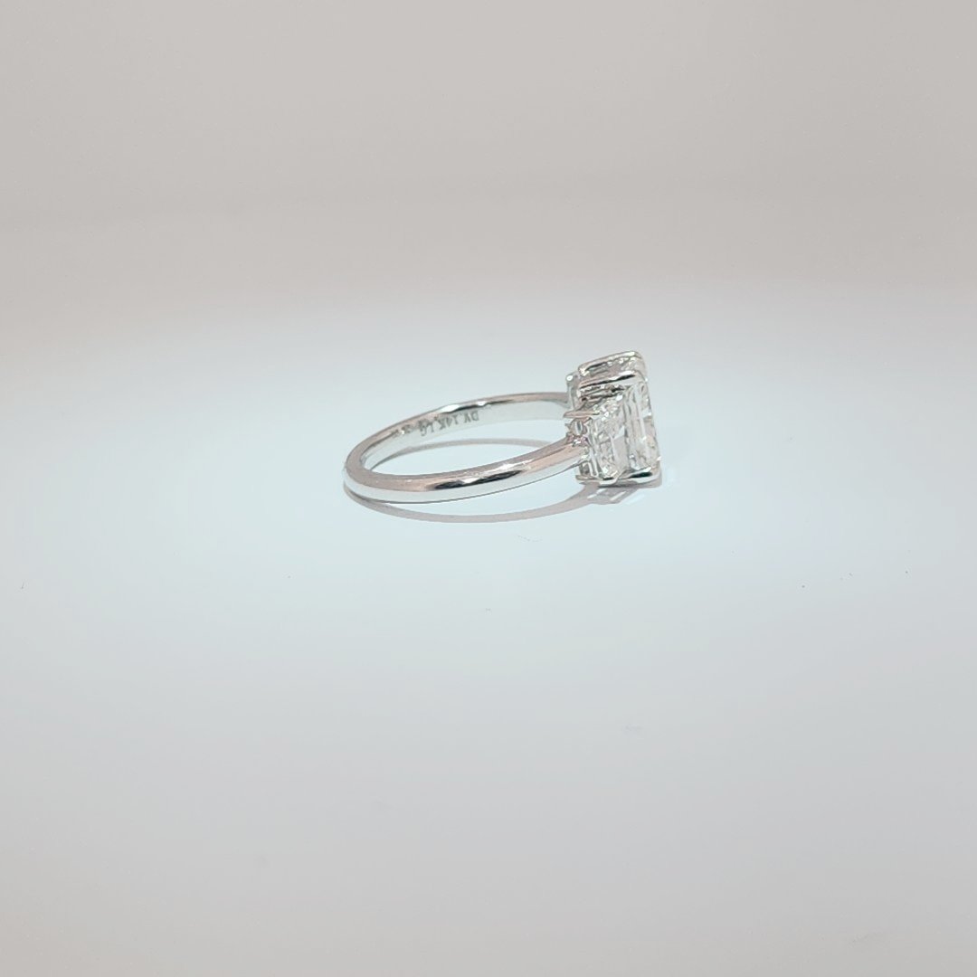 14K White Gold Engagement Ring, set with 3 Lab Grown Diamonds (2.52ct total), 2.98g, Size 7.