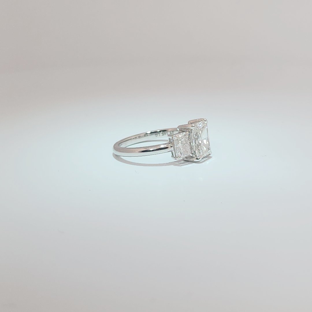 14K White Gold Engagement Ring, set with 3 Lab Grown Diamonds (2.52ct total), 2.98g, Size 7.