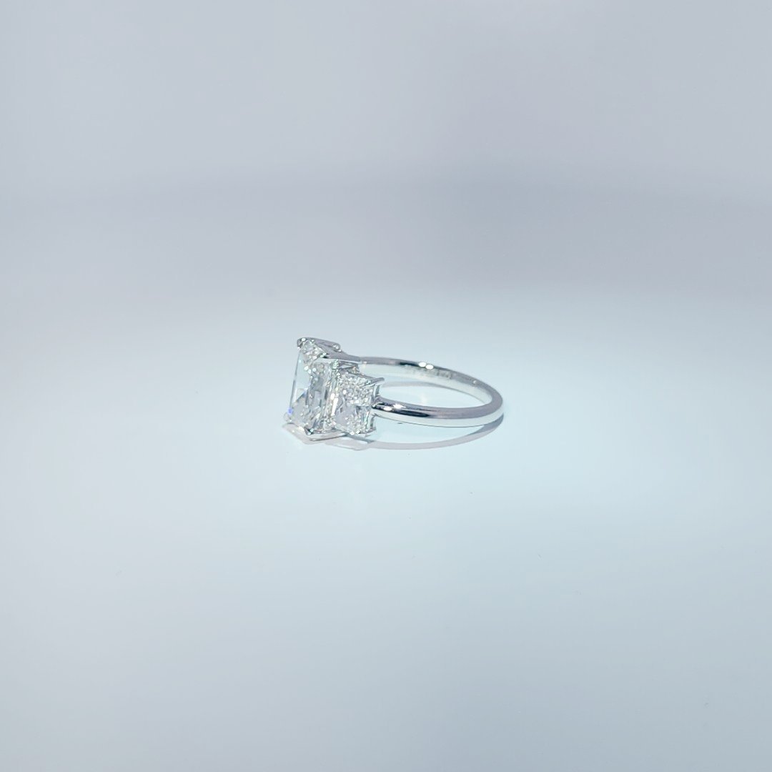 14K White Gold Engagement Ring, set with 3 Lab Grown Diamonds (3.16ct total), 2.82g, Size 7.