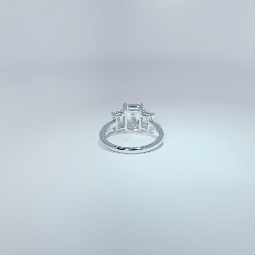 14K White Gold Engagement Ring, set with 3 Lab Grown Diamonds (3.16ct total), 2.82g, Size 7.