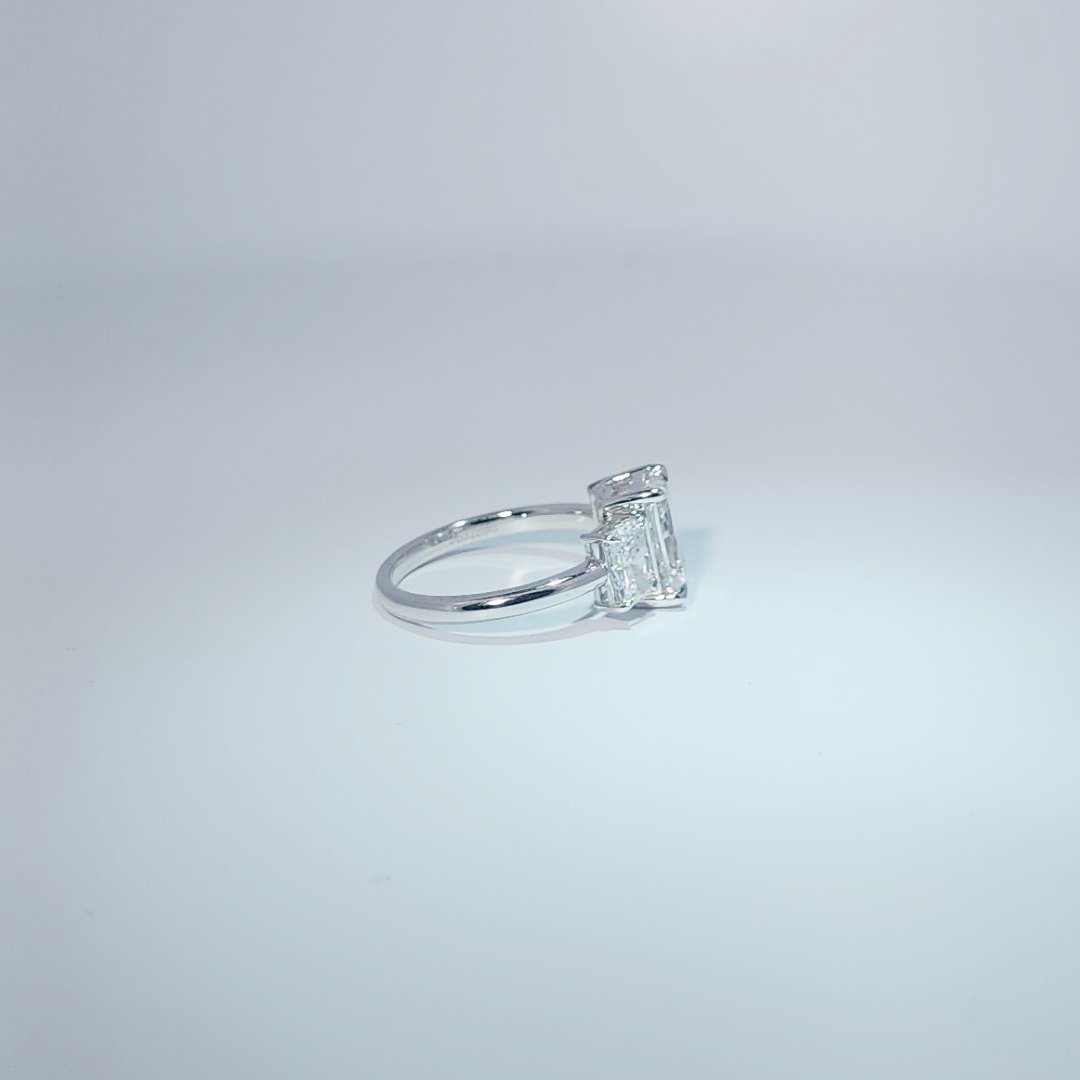 14K White Gold Engagement Ring, set with 3 Lab Grown Diamonds (3.16ct total), 2.82g, Size 7.
