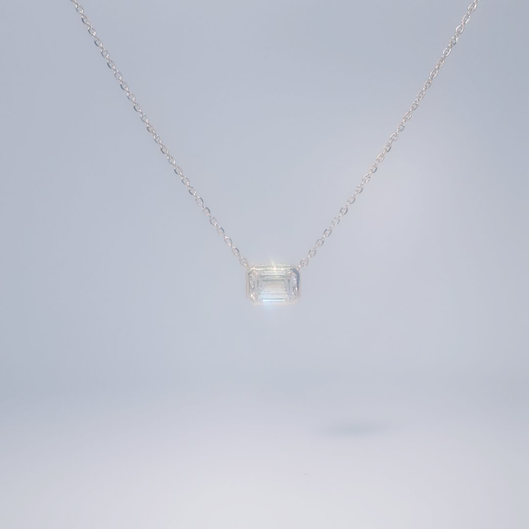 14K Yellow Gold Necklace, 1.59ct Lab Grown Diamond single stone, white metal chain, 2.63g.