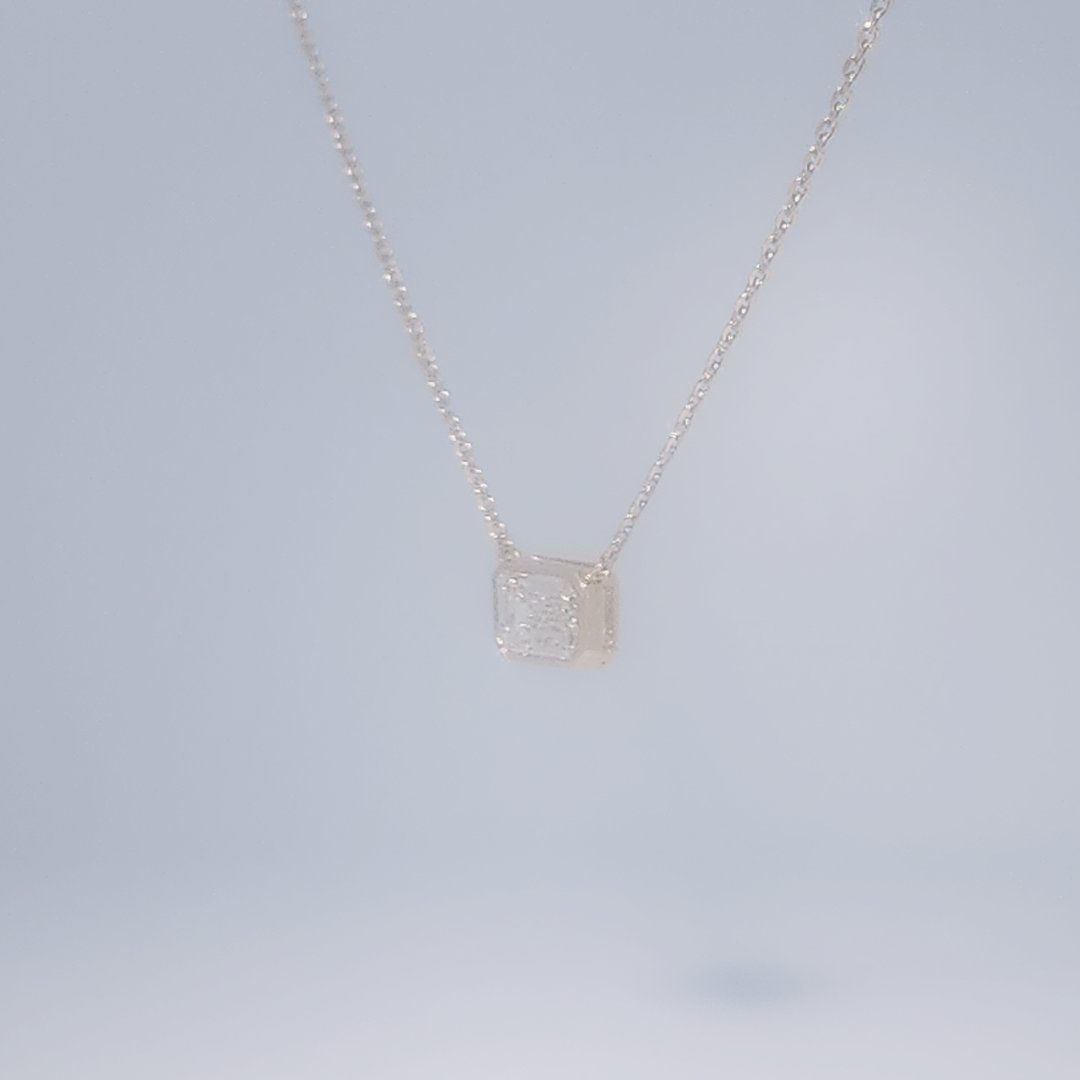 14K Yellow Gold Necklace, 1.59ct Lab Grown Diamond single stone, white metal chain, 2.63g.