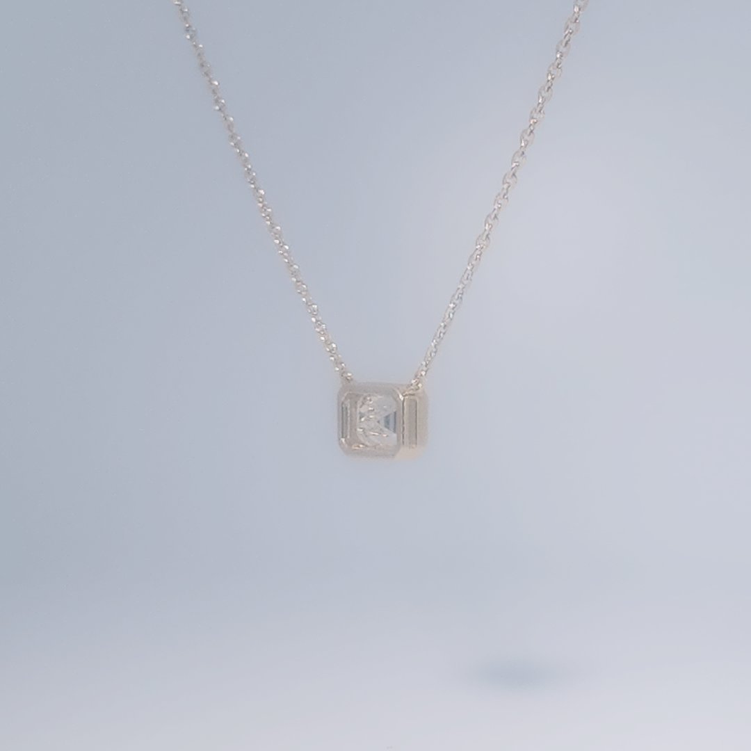 14K Yellow Gold Necklace, 1.59ct Lab Grown Diamond single stone, white metal chain, 2.63g.