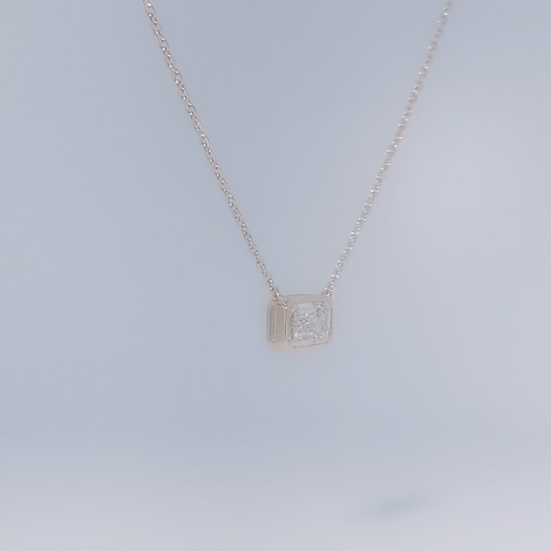 14K Yellow Gold Necklace, 1.59ct Lab Grown Diamond single stone, white metal chain, 2.63g.
