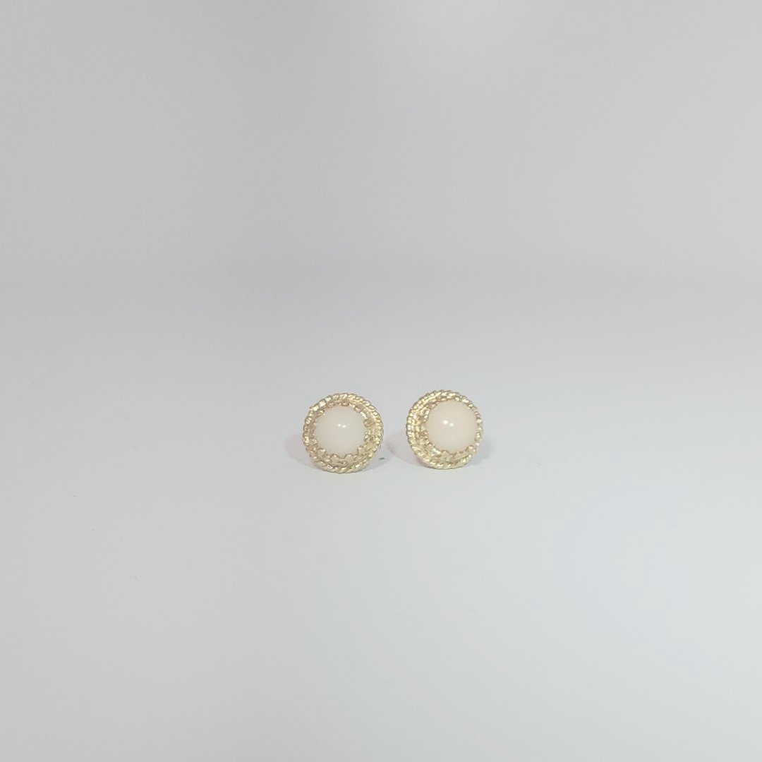 Natural White Coral Earrings, 14K Yellow Gold