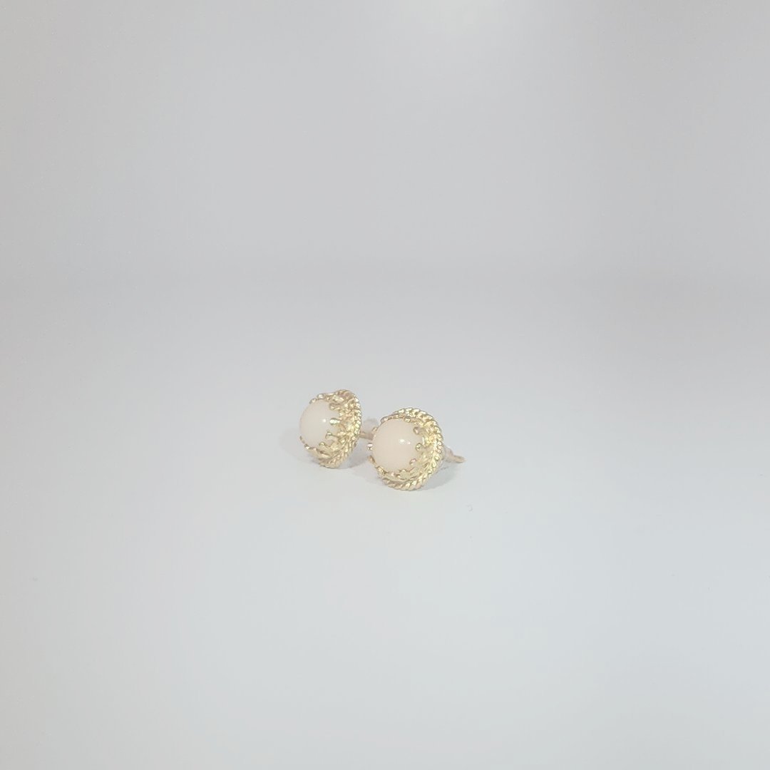 Natural White Coral Earrings, 14K Yellow Gold