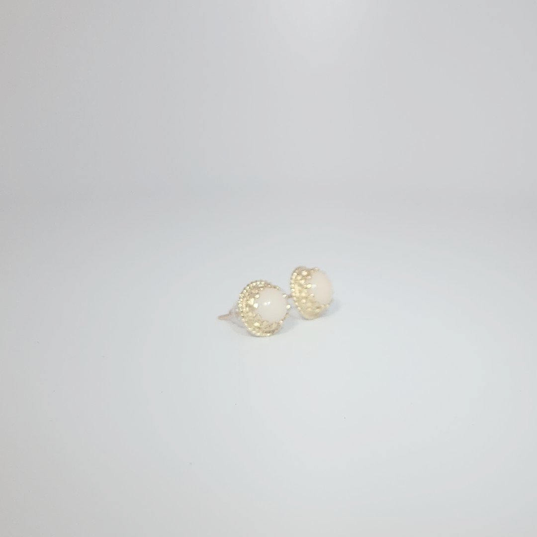 Natural White Coral Earrings, 14K Yellow Gold