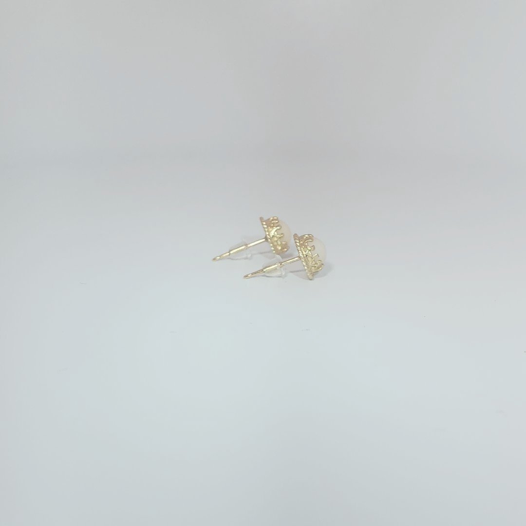 Natural Fresh Water Cultured Pearl with Natural Diamonds (0.075CT) Earrings, 14K Yellow Gold
