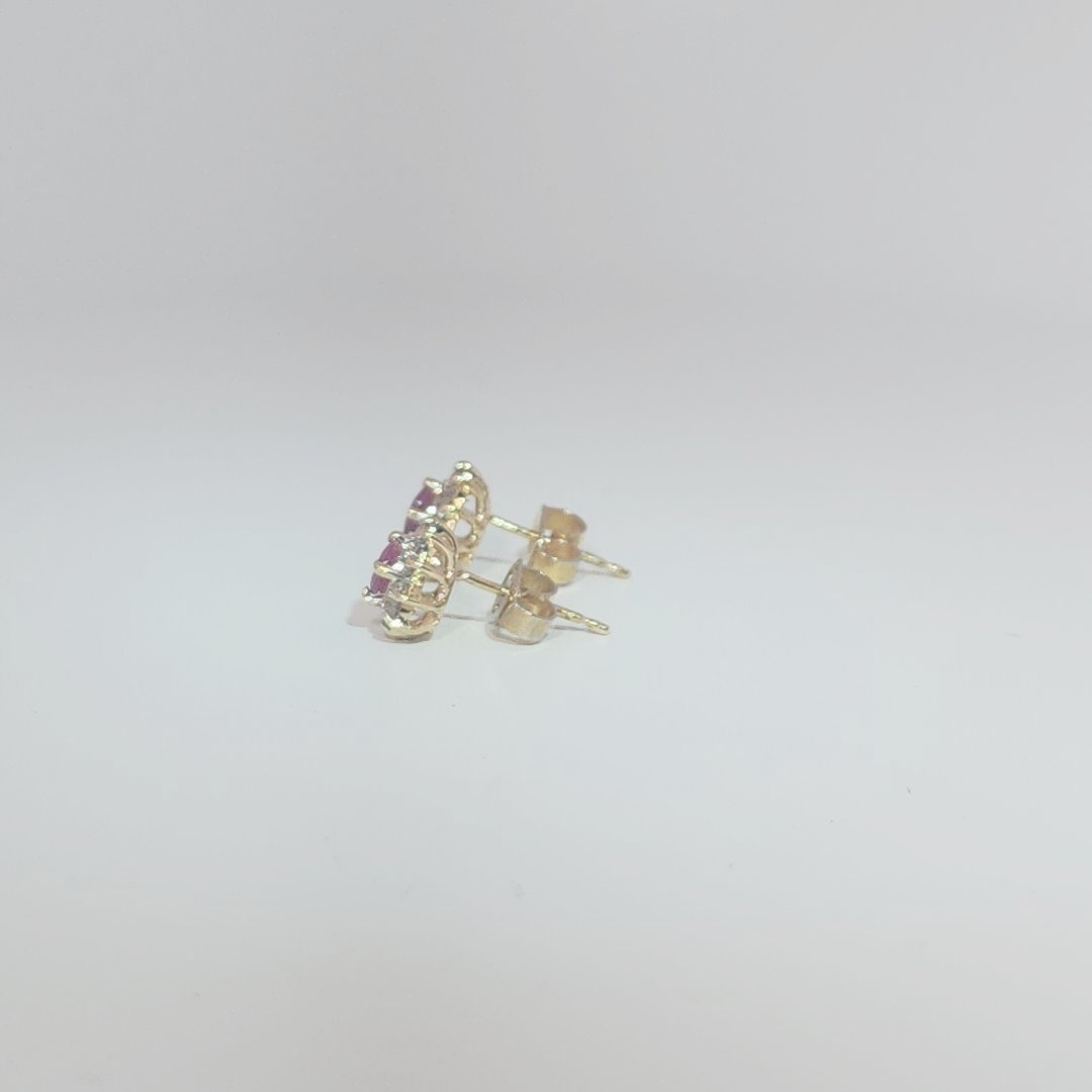 Natural Ruby with Natural Diamonds (0.10CT) Earrings, 14K Yellow Gold