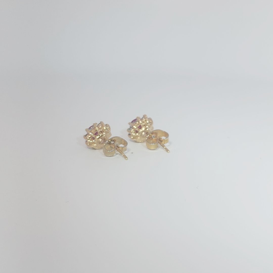 Natural Ruby with Natural Diamonds (0.10CT) Earrings, 14K Yellow Gold