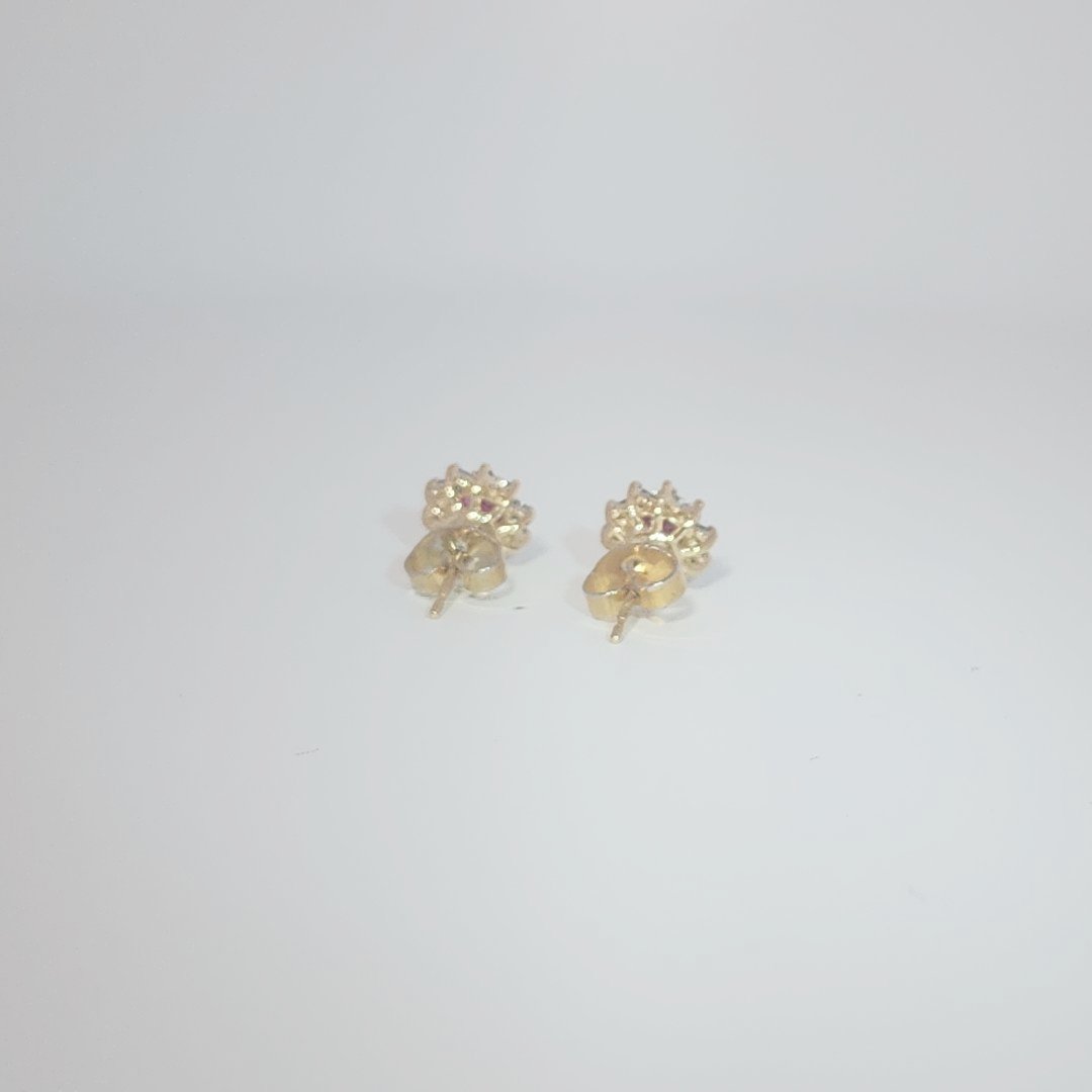 Natural Ruby with Natural Diamonds (0.10CT) Earrings, 14K Yellow Gold