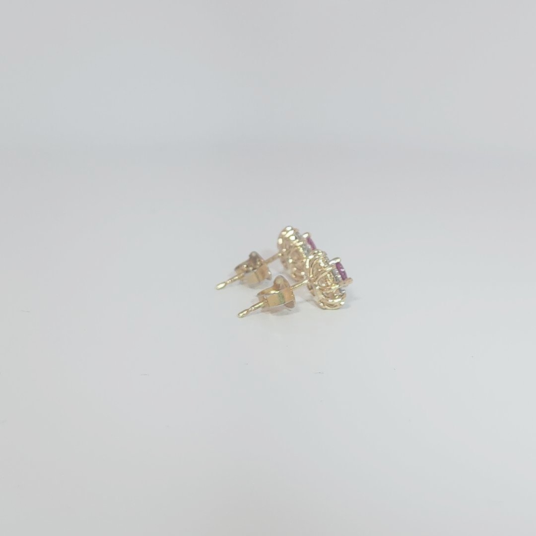 Natural Ruby with Natural Diamonds (0.10CT) Earrings, 14K Yellow Gold