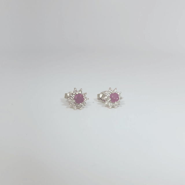 Natural Ruby with Natural Diamonds (0.10CT) Earrings, 14K Yellow Gold