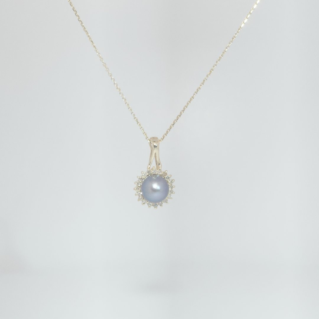 Black Pearl Pendant Chain with Natural Diamonds (0.035 CT), 14K Yellow Gold