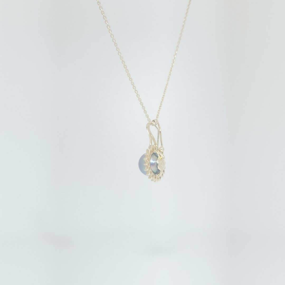 Black Pearl Pendant Chain with Natural Diamonds (0.035 CT), 14K Yellow Gold