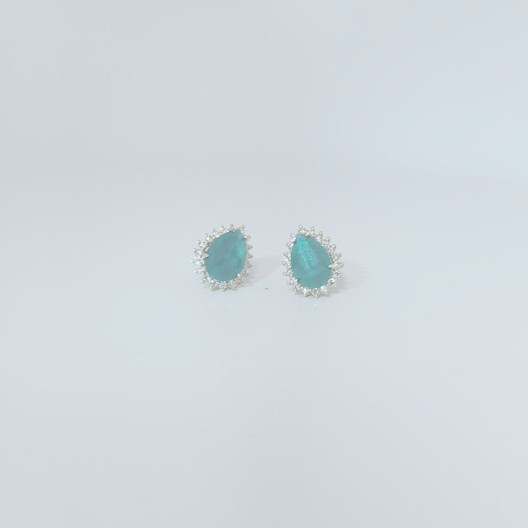 Natural Pear Shape Emerald (1.8CT Each, 3.6CTW) with 38 total Natural Diamonds (G/SI1 0.58CTW) Detachable Halo Earrings, 14K Yellow Gold