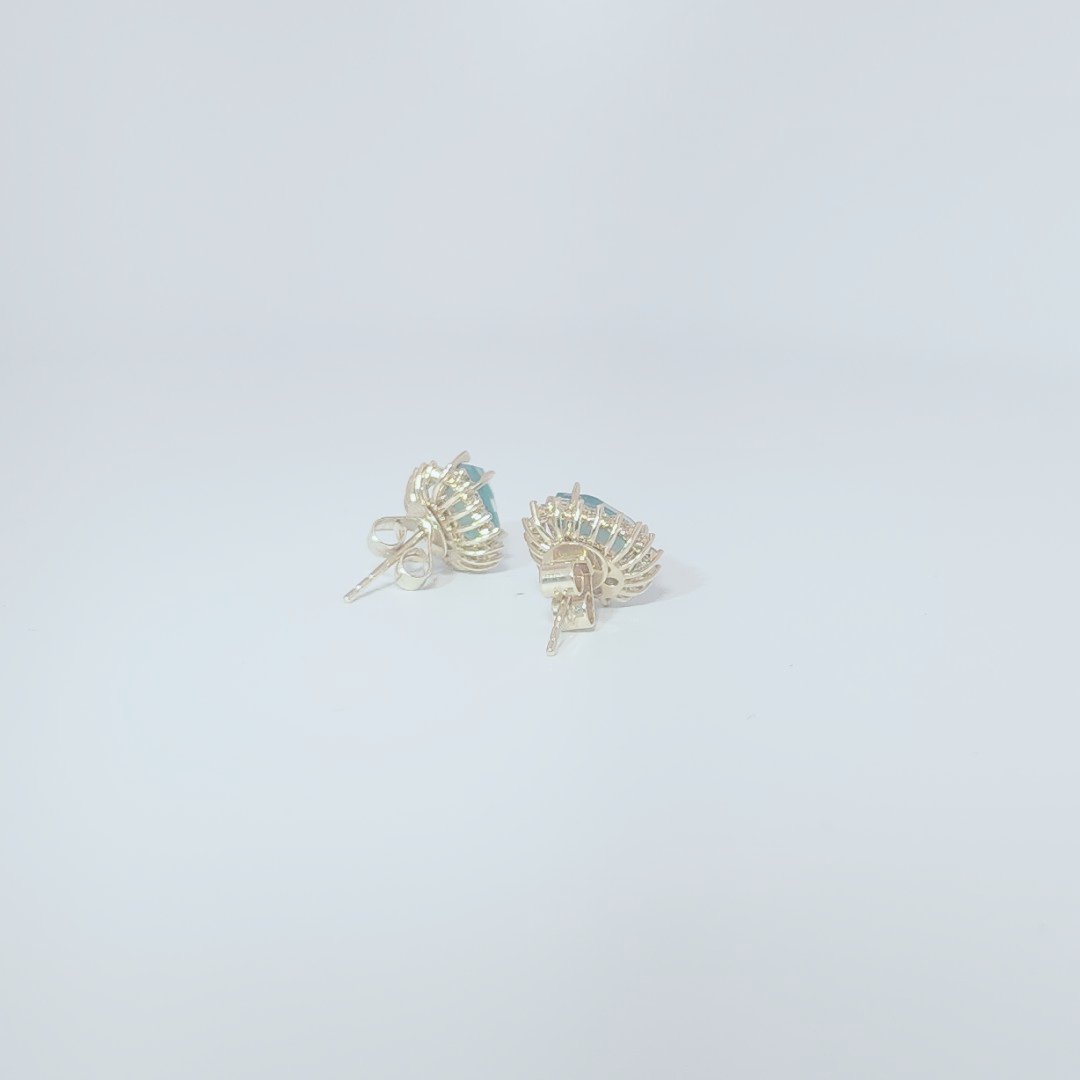 Natural Pear Shape Emerald (1.8CT Each, 3.6CTW) with 38 total Natural Diamonds (G/SI1 0.58CTW) Detachable Halo Earrings, 14K Yellow Gold