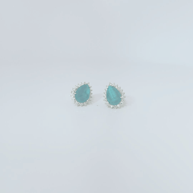 Natural Pear Shape Emerald (1.8CT Each, 3.6CTW) with 38 total Natural Diamonds (G/SI1 0.58CTW) Detachable Halo Earrings, 14K Yellow Gold