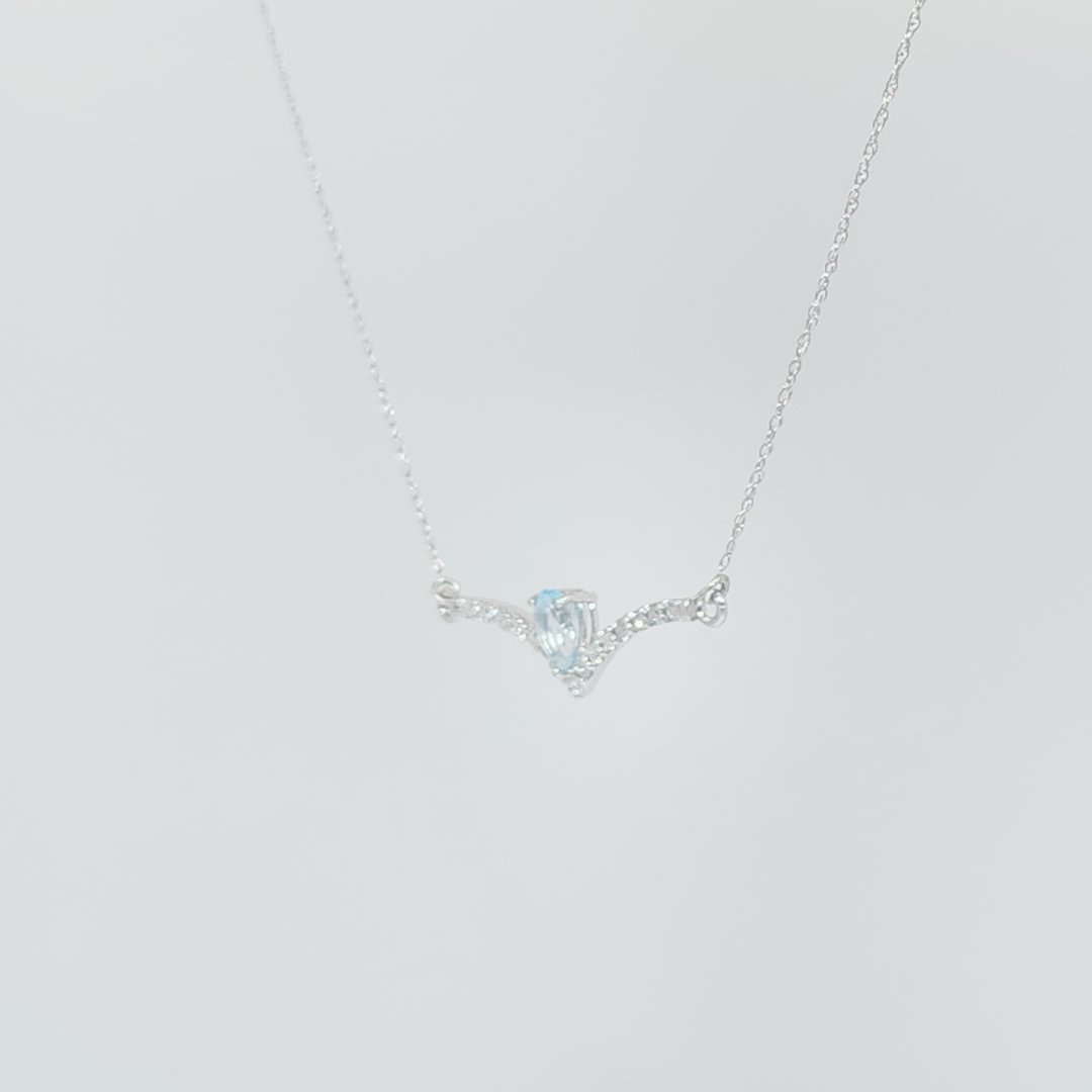 Natural Blue Topaz & 15 x Natural Diamond (0.22CTW), 18" Necklace, 14K White Gold