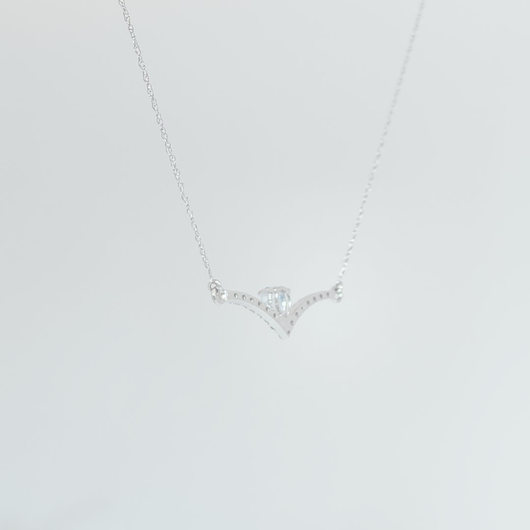 Natural Blue Topaz & 15 x Natural Diamond (0.22CTW), 18" Necklace, 14K White Gold