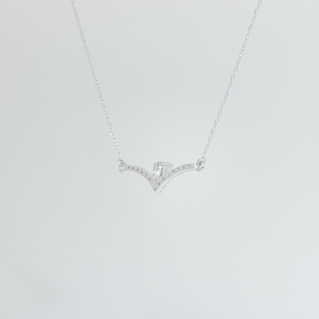 Natural Blue Topaz & 15 x Natural Diamond (0.22CTW), 18" Necklace, 14K White Gold