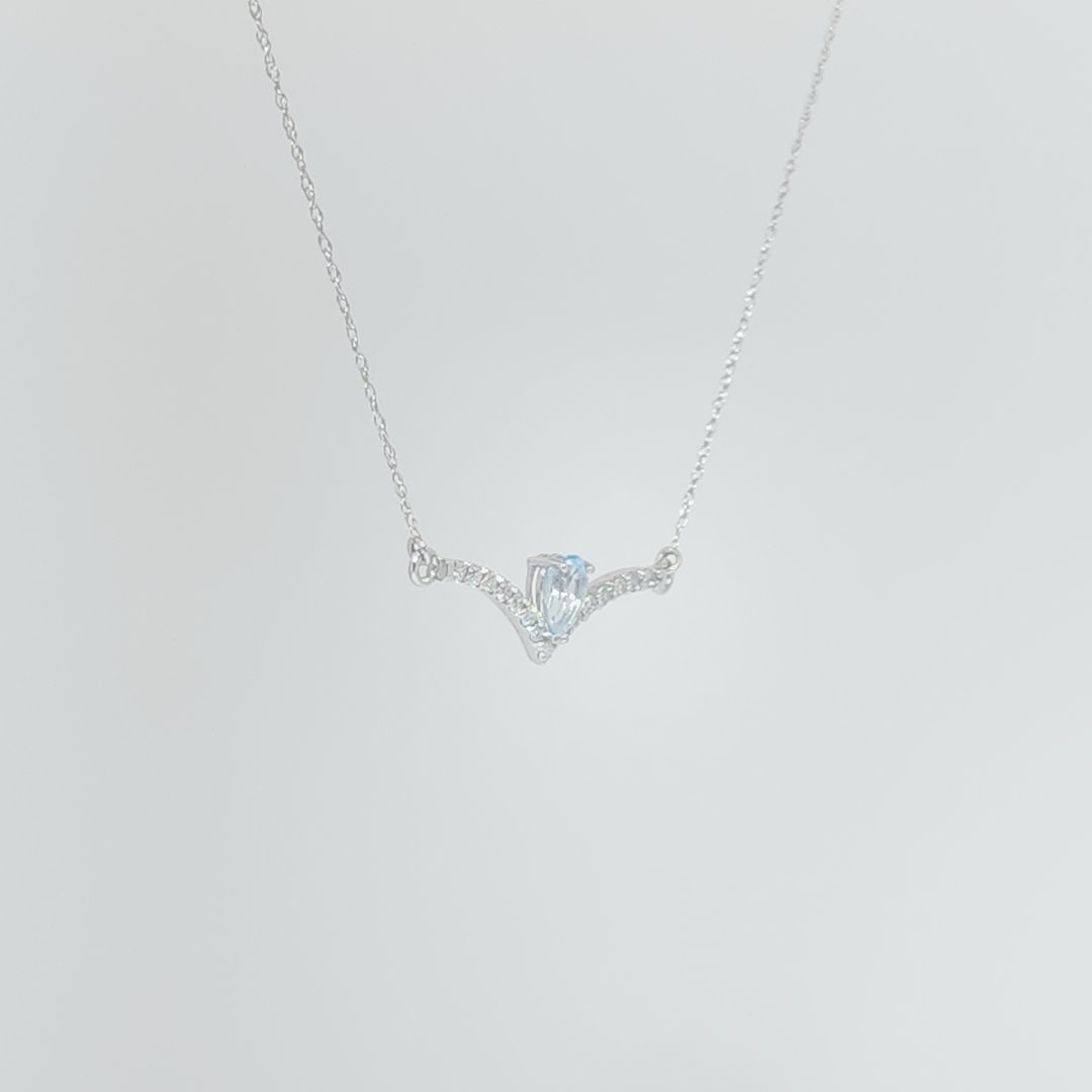 Natural Blue Topaz & 15 x Natural Diamond (0.22CTW), 18" Necklace, 14K White Gold