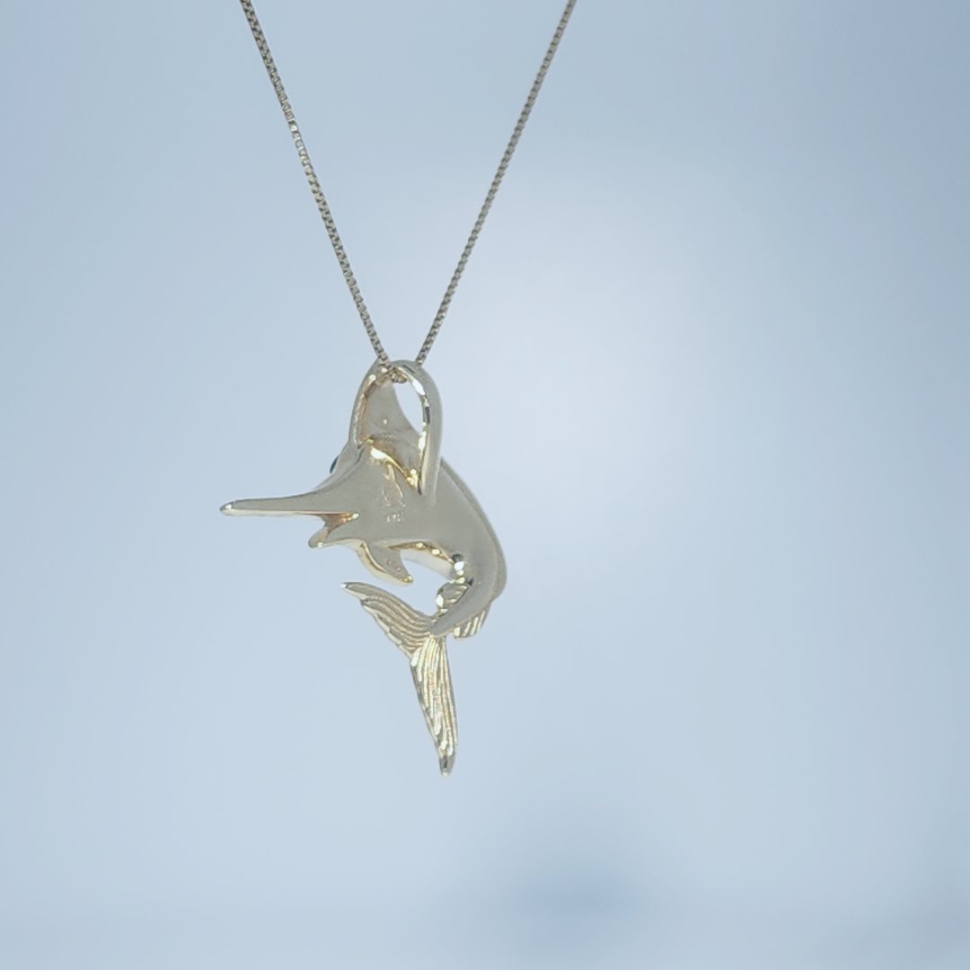 Marlin Pendant Chain; 5D0.02;Diamond;Mother Of Pearl Black; 14K Yellow Gold